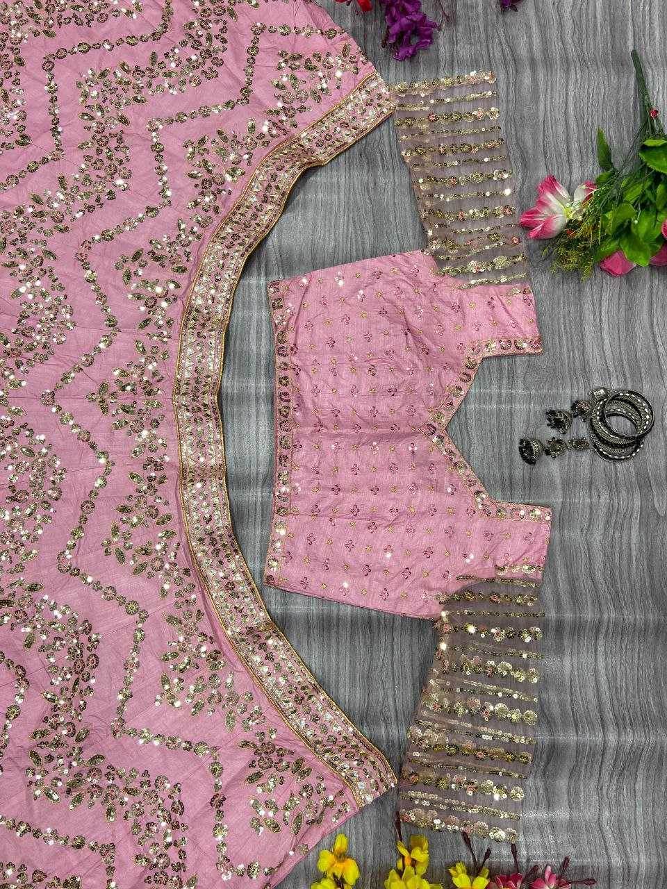 Chinon Silk Thread Work Sequins Lehenga With Cancan - MYLUXURY LANE ENTERPRISE